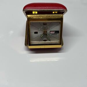 Caravelle Travel Alarm Clock with Red Case